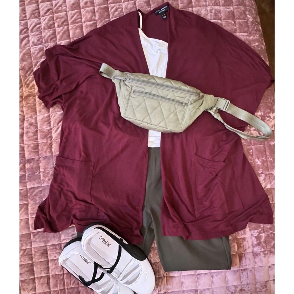 Susan Graver Weekend Women’s XL Burgundy Open Front Cocoon Cardigan Pockets